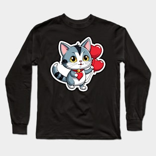 Cat Heart Balloon - Valentines Day Long Sleeve T-Shirt